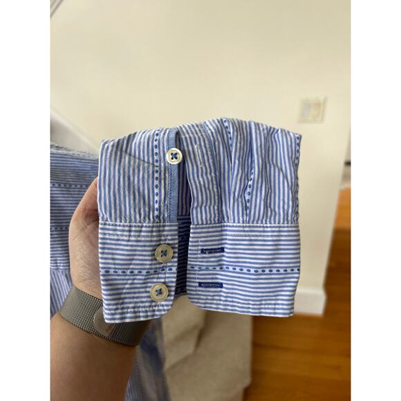 Talbots Blue & White Pin Stripe Polka Dot Long Sleeve Button Down - Picture 6 of 8